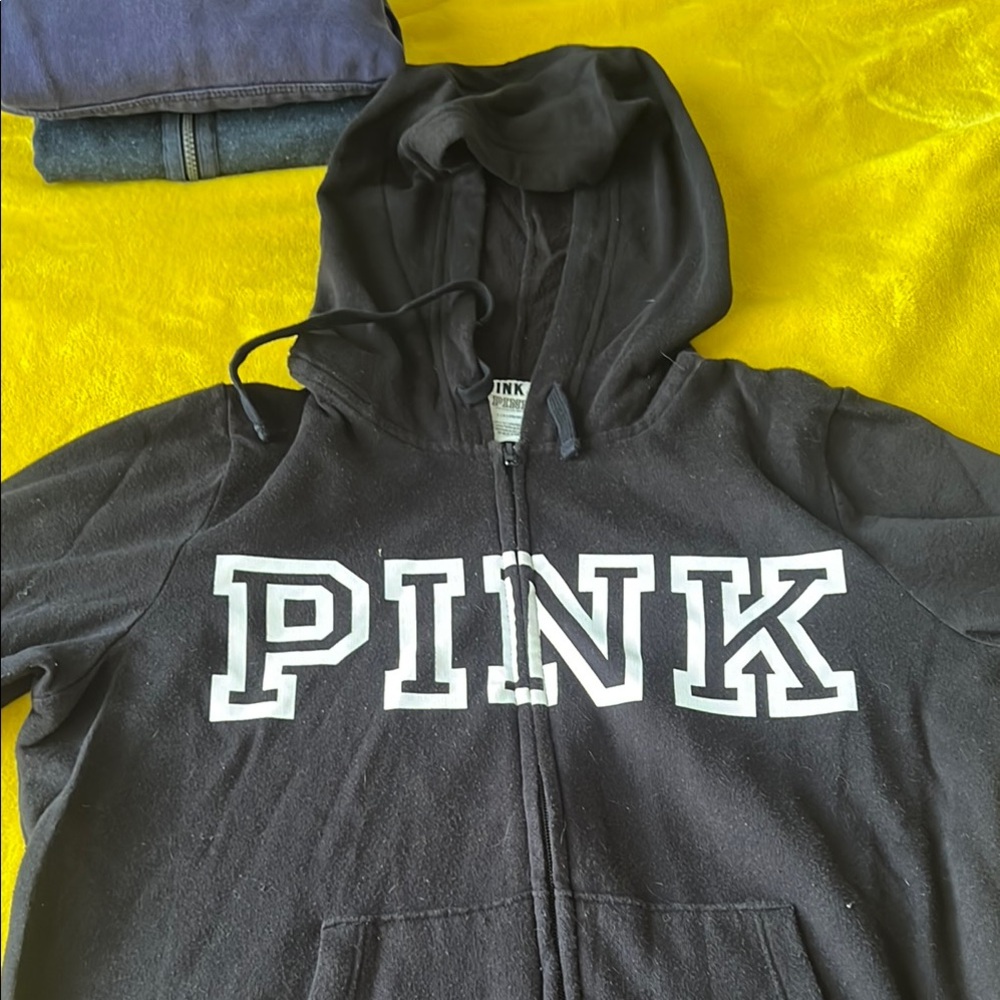 PINK Victoria's Secret Black Zip-Up Hooded Jacket